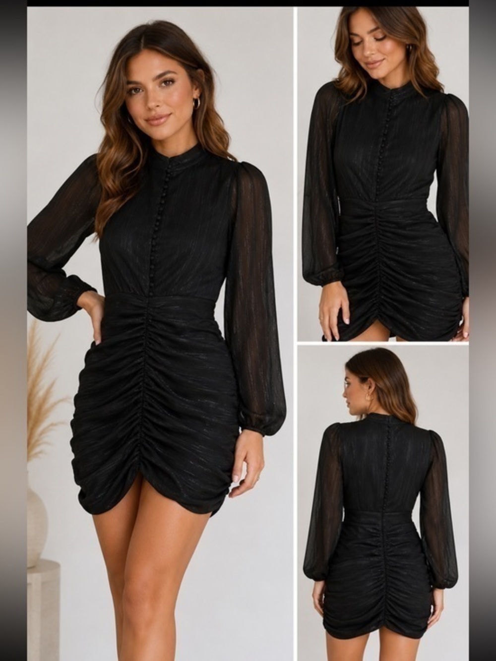 House of Harlow 1960 NWT black long sleeve high button neckline dress